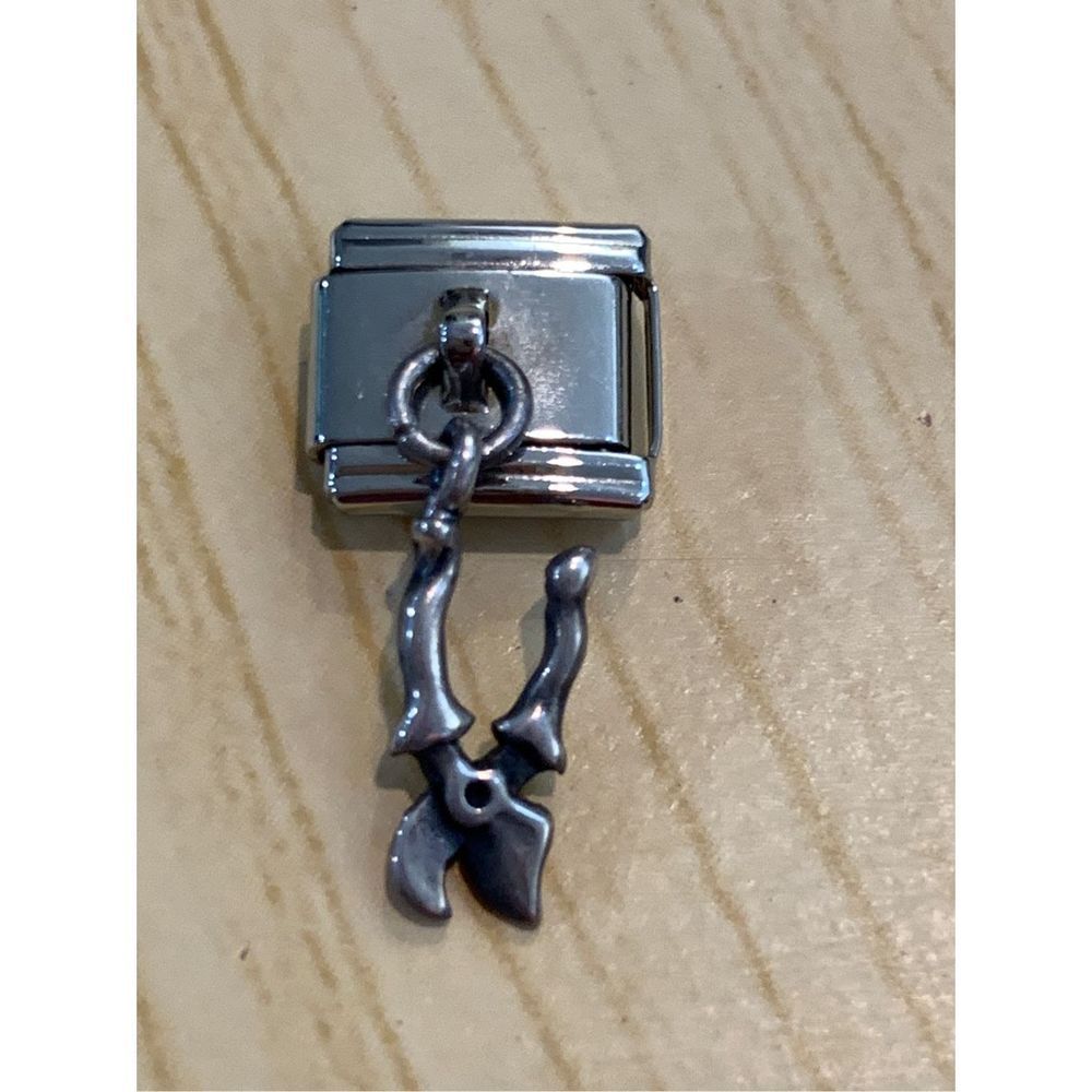.925 Sterling Silver Garden Shears dangling on Stainless Steel Italian Charm